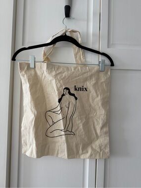 Knix Canvas Tote Bag Natural Beige Graphic Line Art NWOT